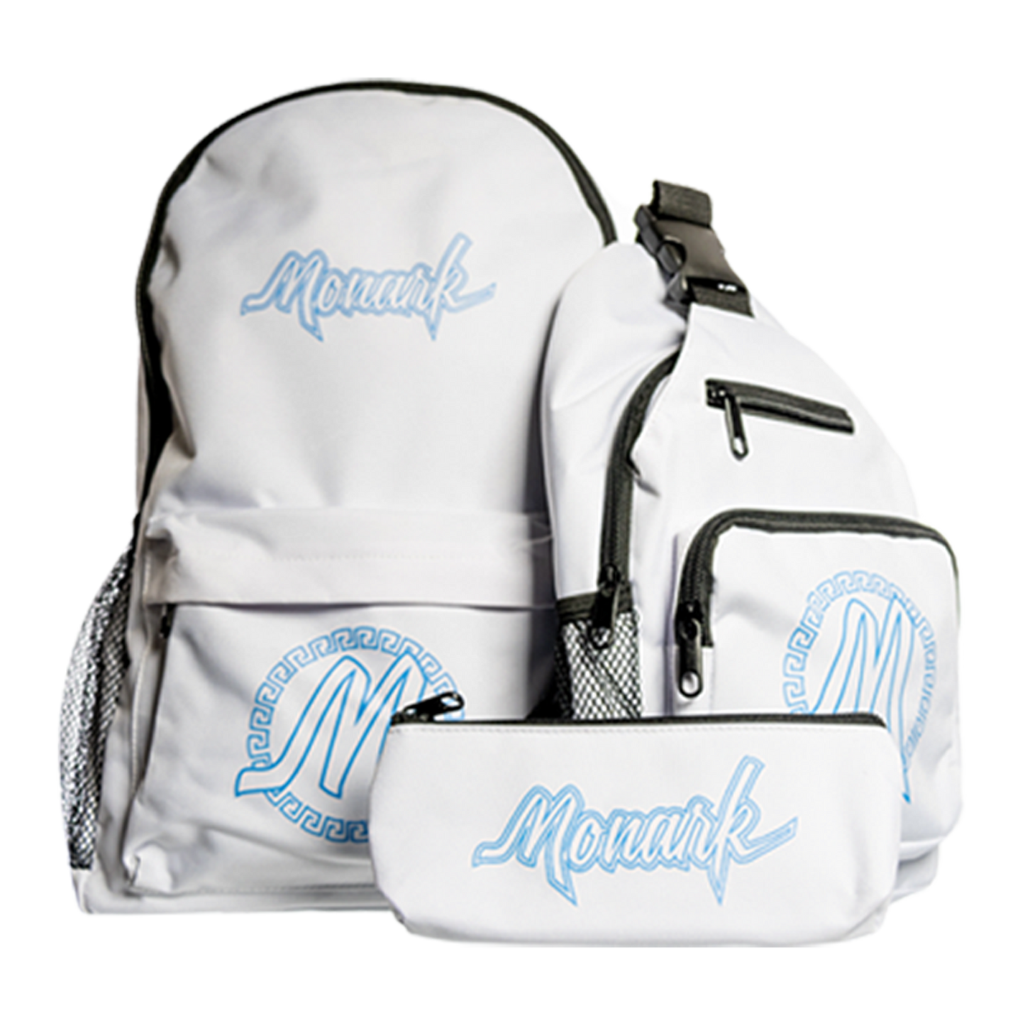 BLOWOUT! White Monark Backpack w/ White Shoulder Bag & White Pouch