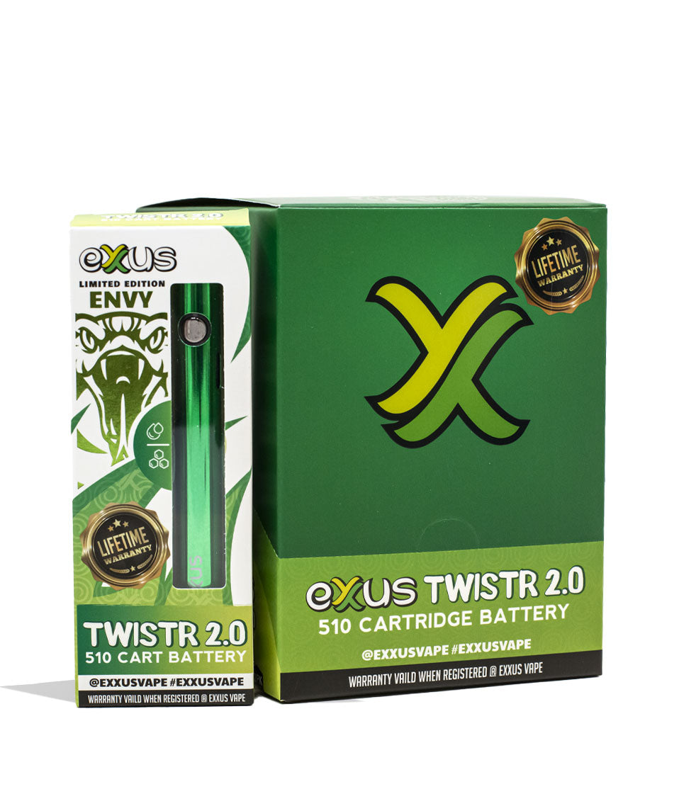 Envy Exxus Vape Twistr 2.0 Cartridge Vaporizer 12pk Packaging Front View on White Background