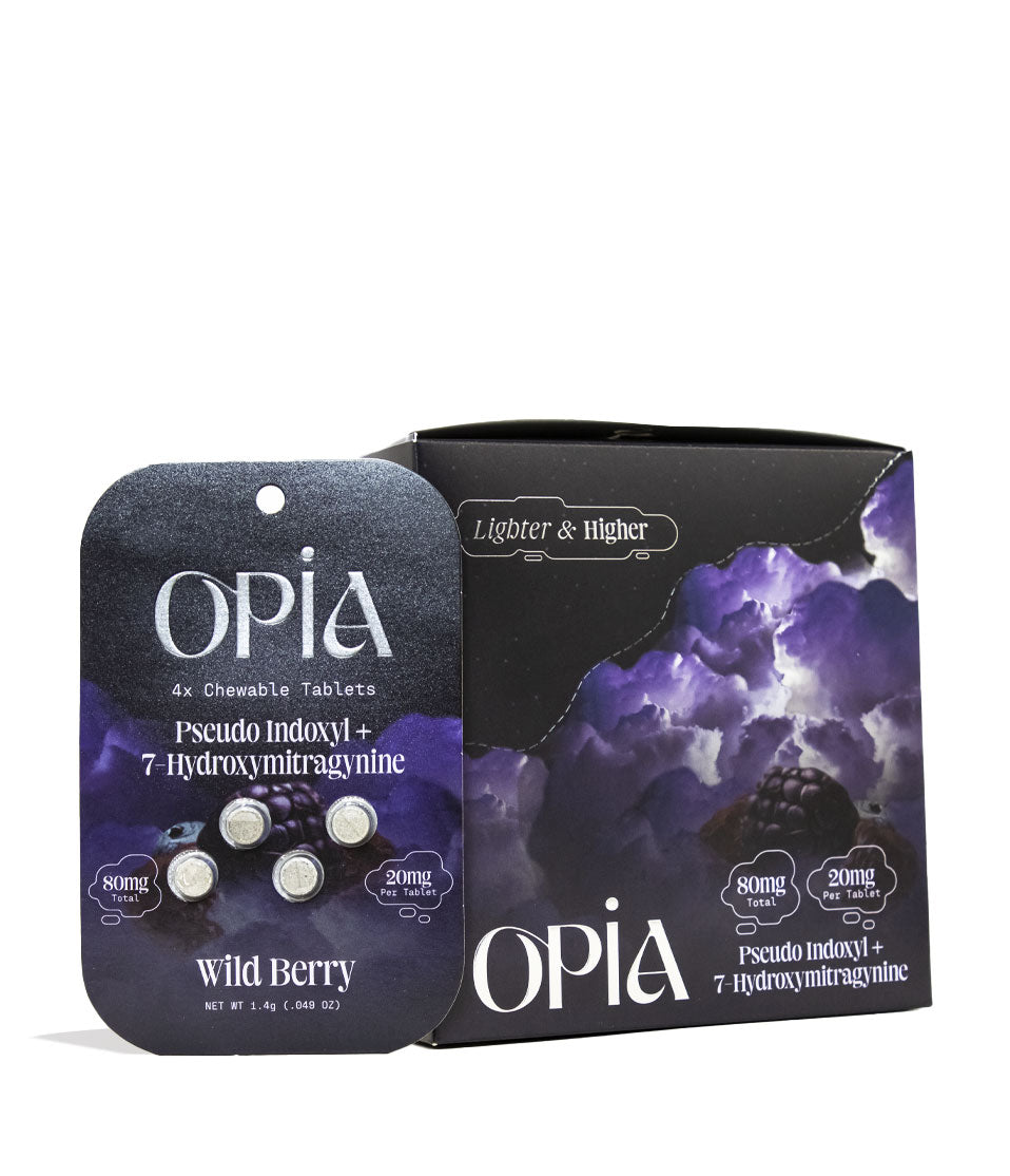 Wild Berry Opia 20mg 7-Hydroxymitragynine with Pseudo Indoxyl Chewable Tablets 10pk Front View on White Background