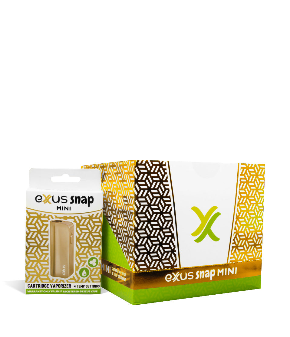 Gold w/single pack Exxus Vape Snap VV Mini Concentrate Vaporizer 12pk on white background
