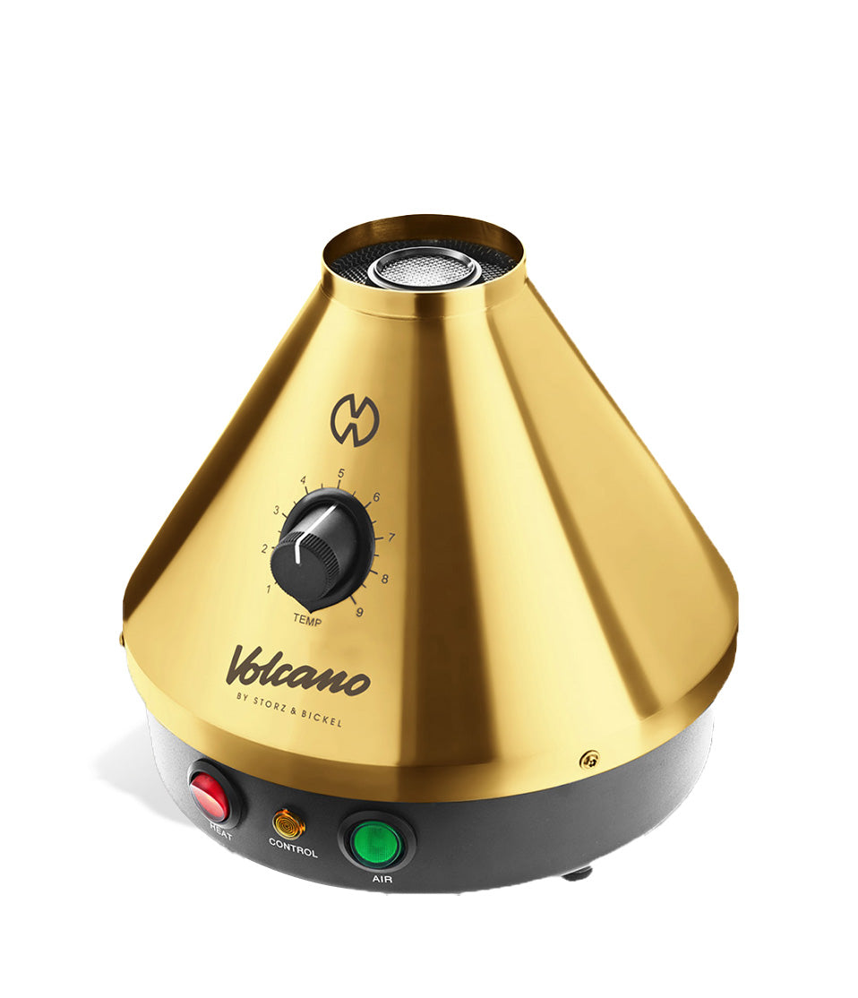 Side view Storz & Bickel Volcano Classic Vaporizer Gold Edition on white studio background