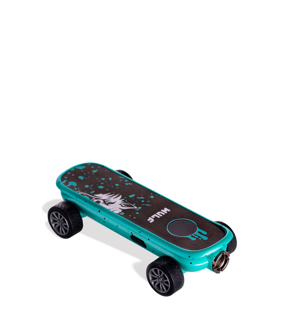 Teal Black Spatter Wulf Mods Deck Skateboard Voltage Battery 9pk Down View on White Background