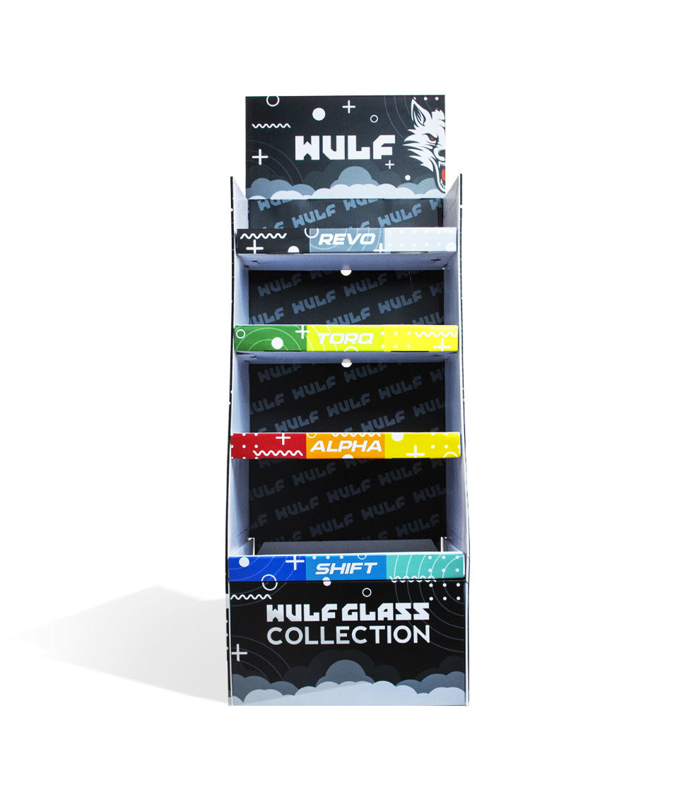 Wulf Mods Glass Mini Rig 48pk POP Cardboard Display Front View on White Background