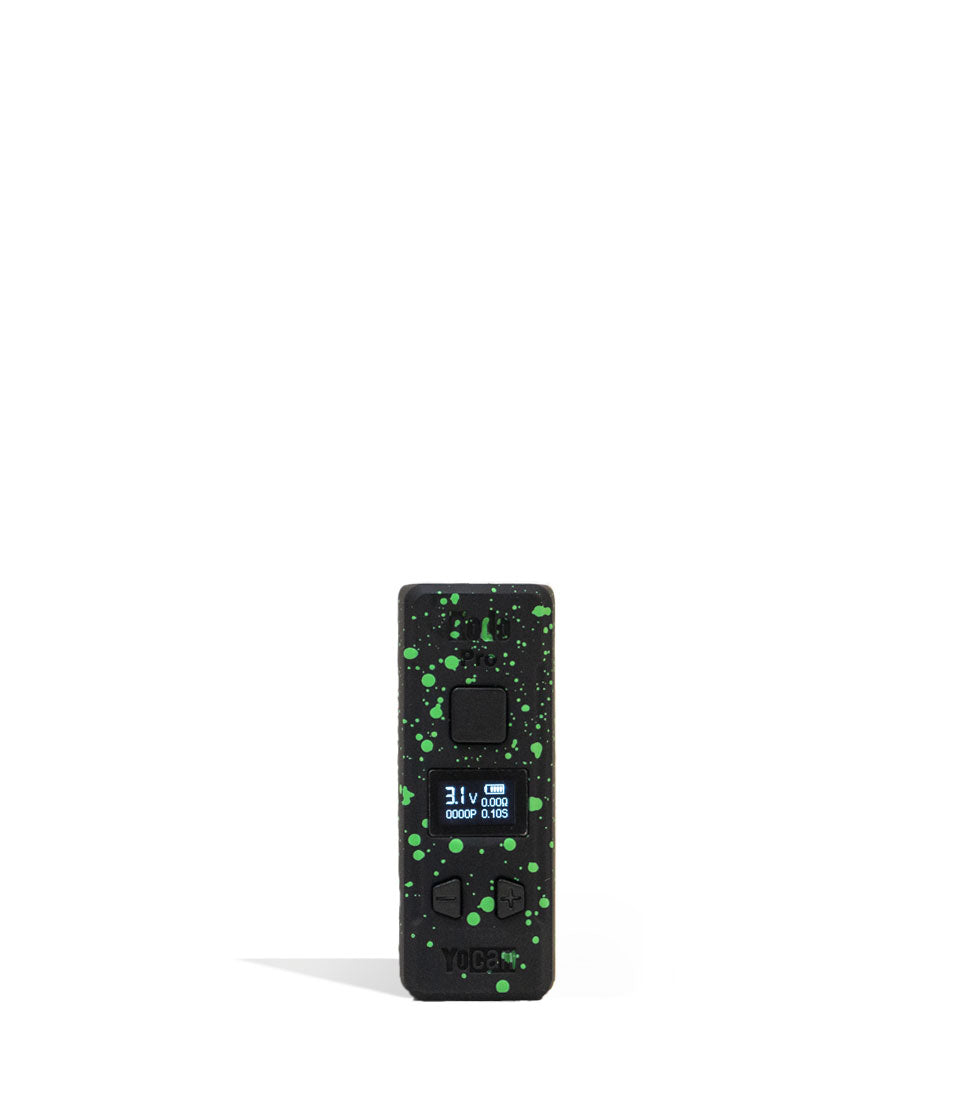 Black Green Spatter Wulf Mods KODO Pro Cartridge Vaporizer 9pk Front View on White Background