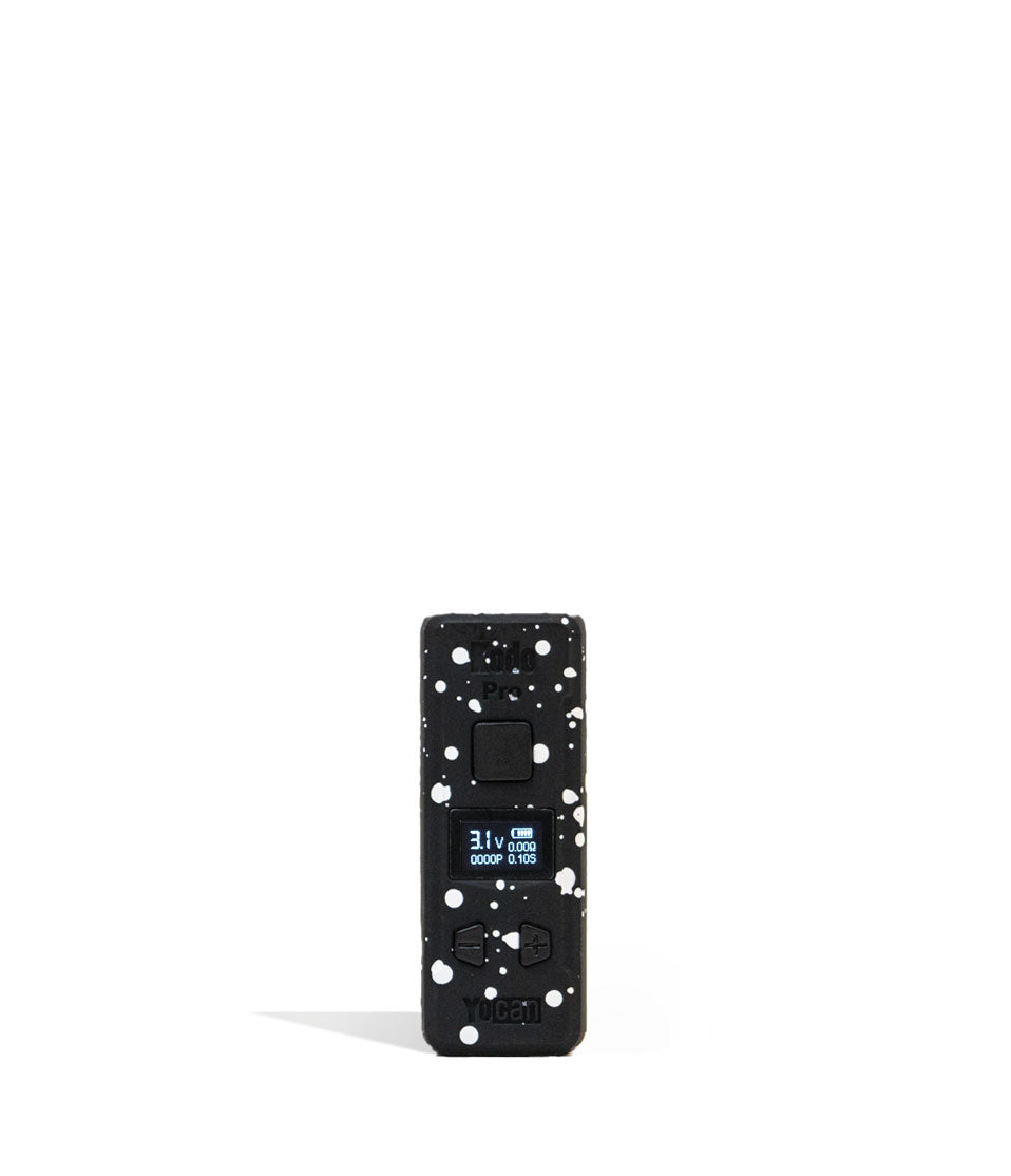 Black White Spatter Wulf Mods KODO Pro Cartridge Vaporizer 9pk Front View on White Background