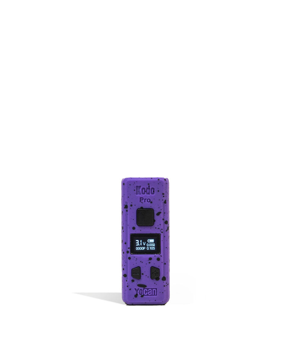 Purple Black Spatter Wulf Mods KODO Pro Cartridge Vaporizer 9pk Front View on White Background