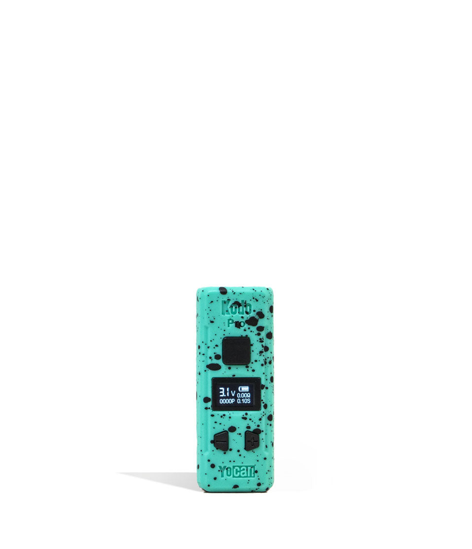 Teal Black Spatter Wulf Mods KODO Pro Cartridge Vaporizer 9pk Front View on White Background