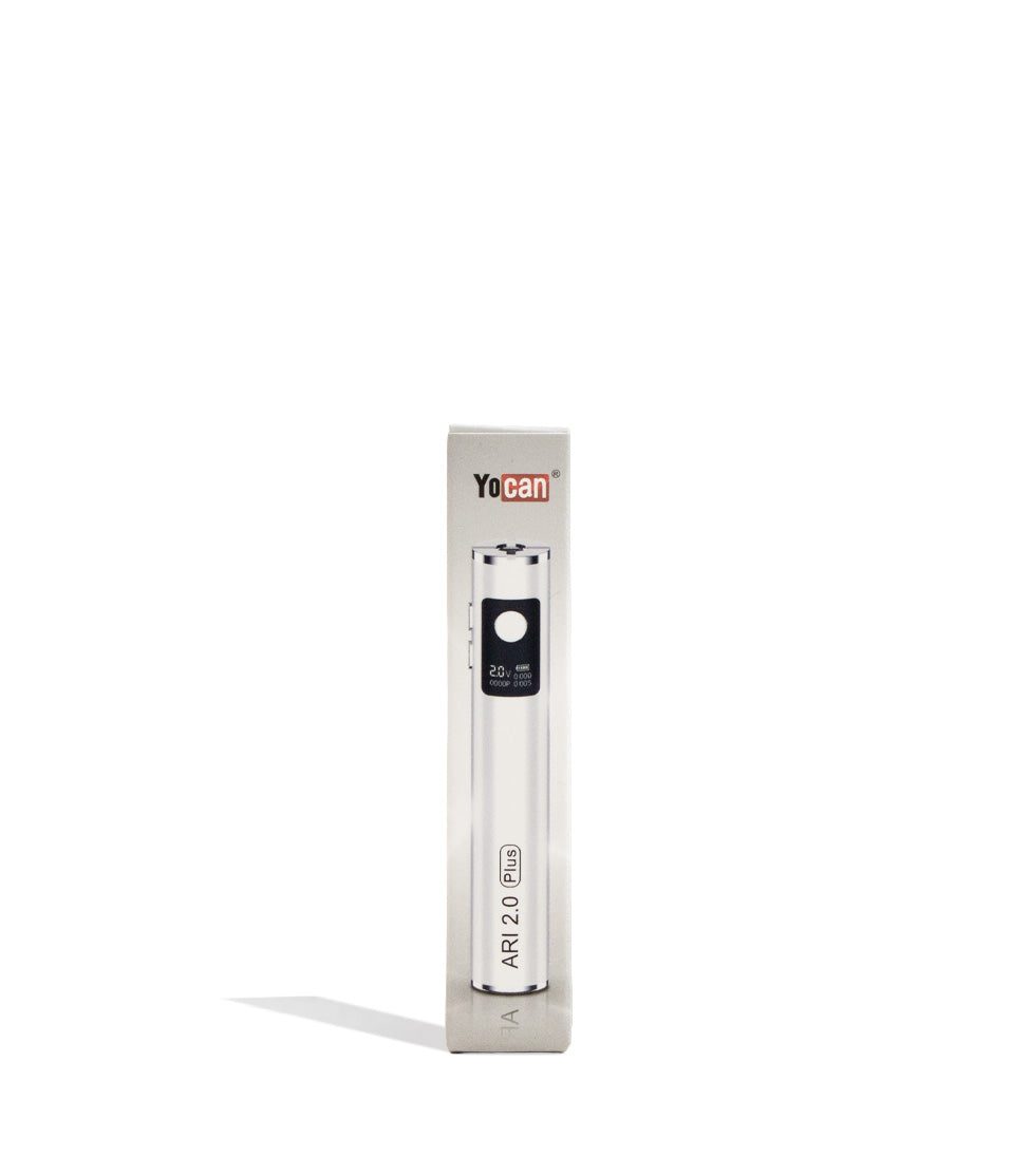 White Yocan Ari Plus 2.0 Variable Voltage Battery 15pk Packaging Front VIew on White Background