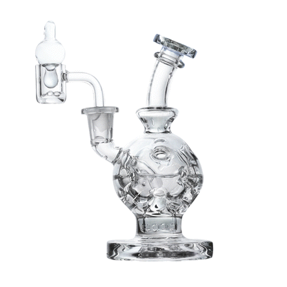 Wulf Mods Atom 14mm Dab Rig with Quartz Banger Animated Bubbling on White Background