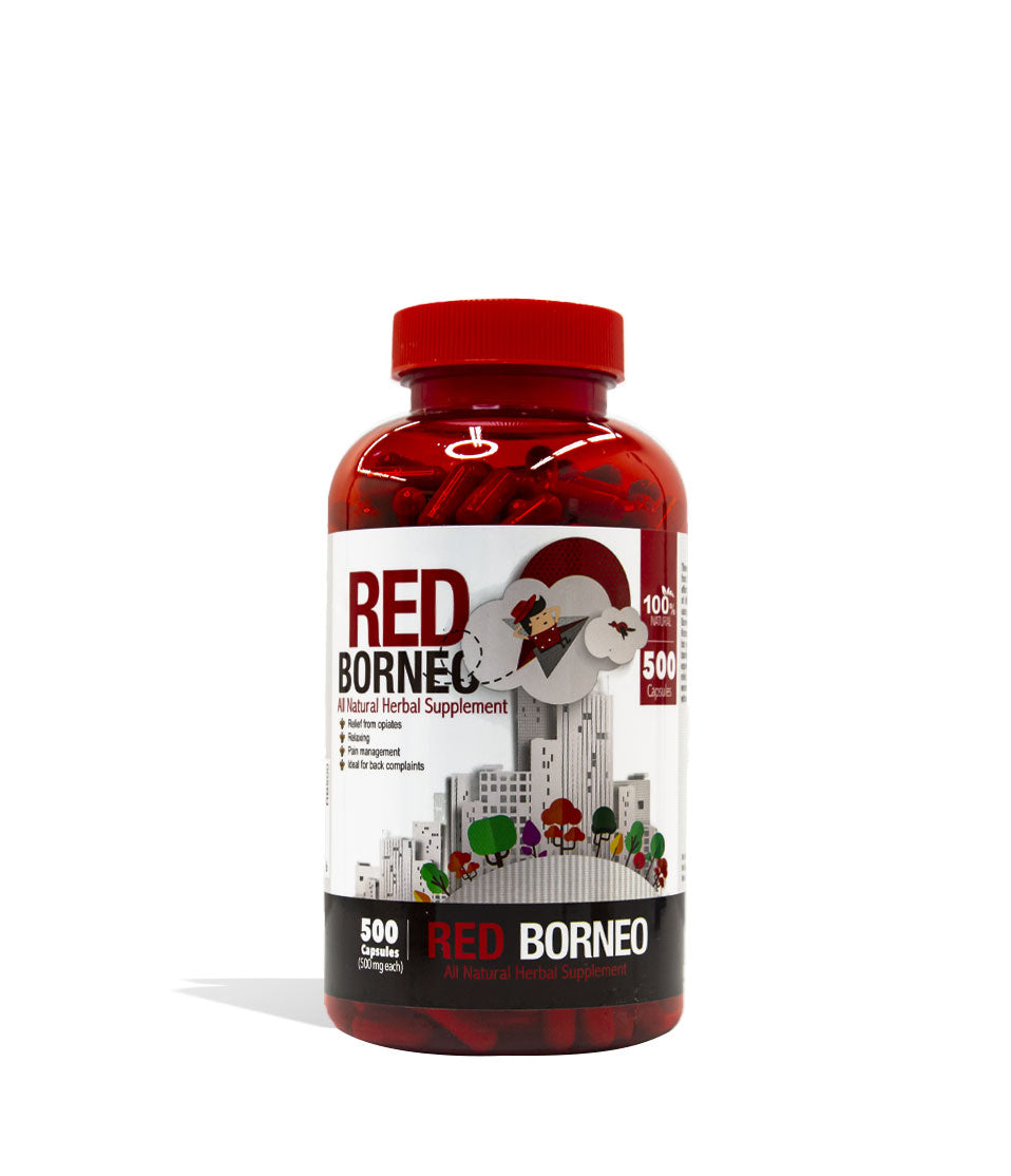 Red Borneo Bumble Bee Supplement Capsules 500ct Front View on White Background