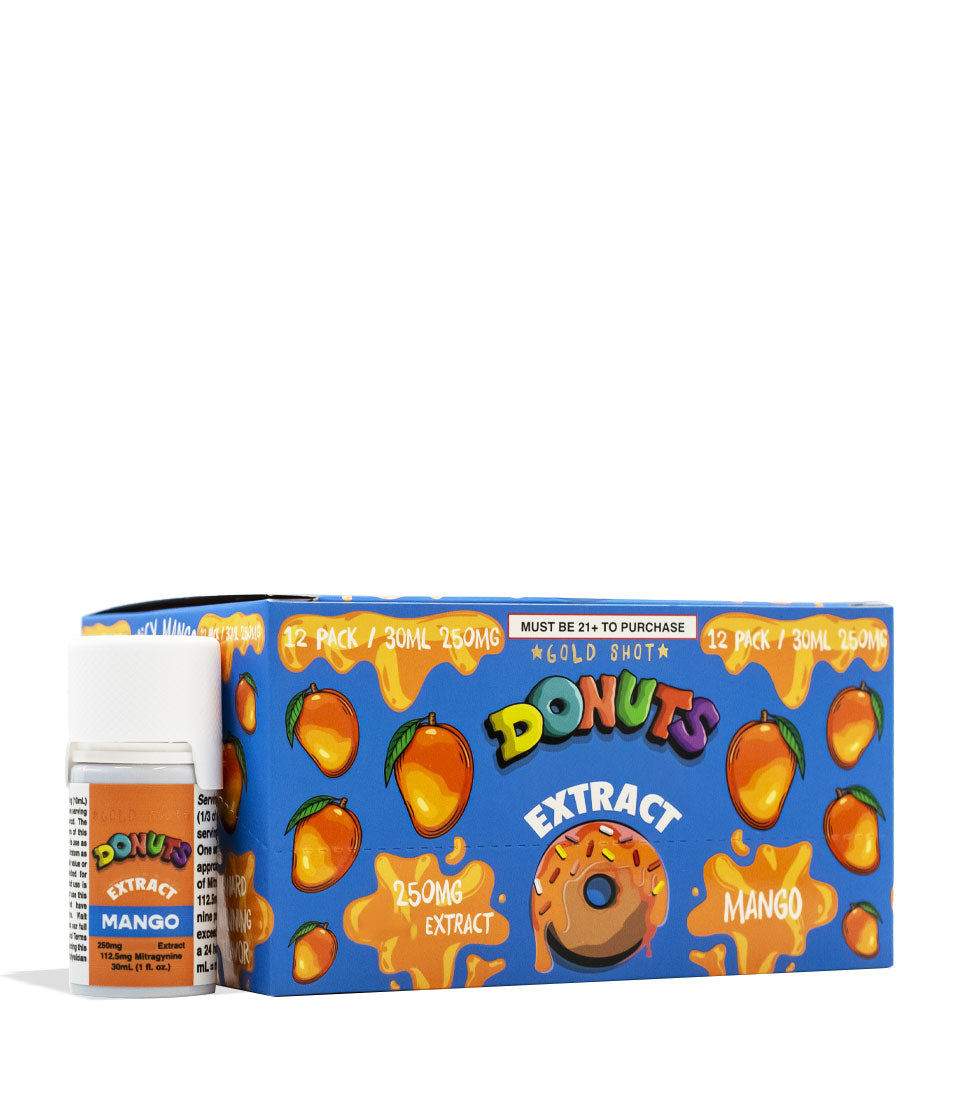 Mango Donuts Supplements 30ml Liquid Extract Shot 12pk Front View on White Background