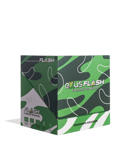 Exxus Vape Flash Flashlight and 510 Variable Voltage Battery 12pk Face Angle View on White Background