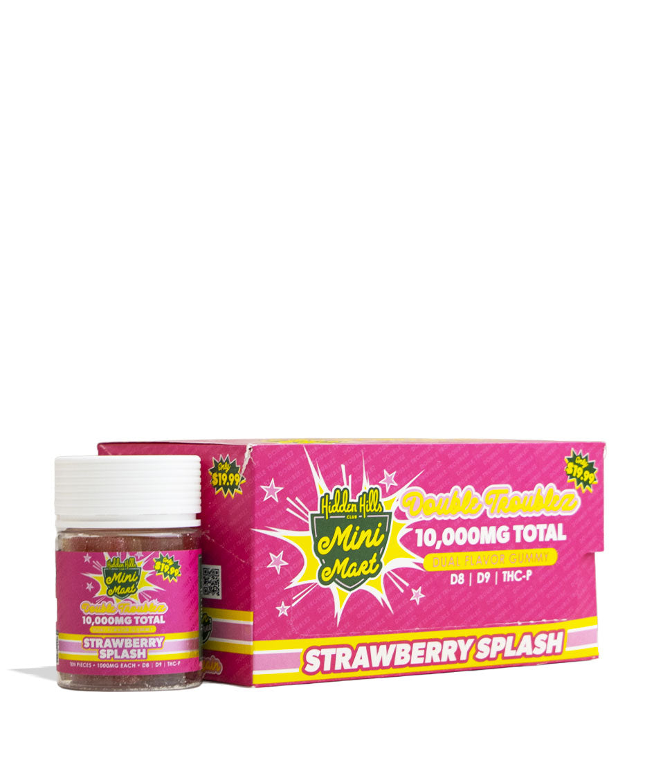 Strawberry Splash Hidden Hills Mini Mart Double Troublez 1000mg Gummies 6pk Front View on White Background