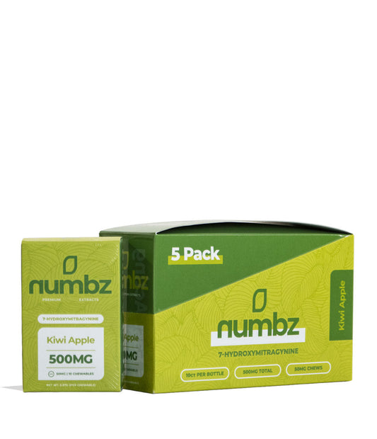 Kiwi Apple Numbz 7-OH + MIT Chewable Tablets 500mg 5pk Front View on White Background