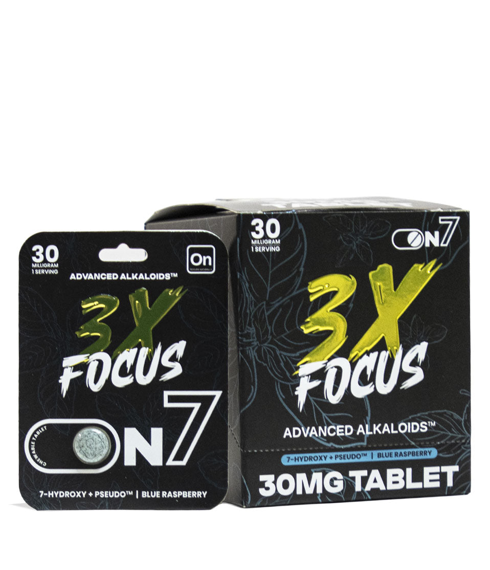 Blue Raspberry Focus ON7 30mg 7-Hydroxymitragynine Advanced Alkaloids 1 Count of 10pk Front View on White Background