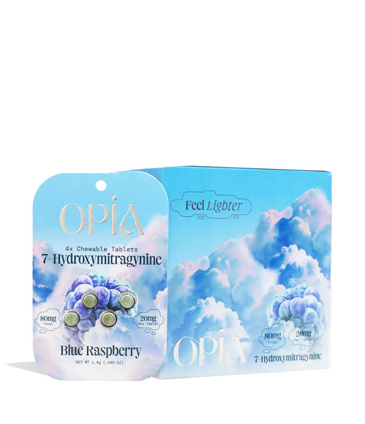 Blue Raspberry Opia 20mg 7-Hydroxymitragynine Chewable Tablets 10pk Front View on White Background