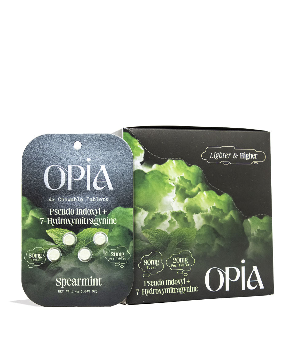 Spearmint Opia 20mg 7-Hydroxymitragynine with Pseudo Indoxyl Chewable Tablets 10pk Front View on White Background