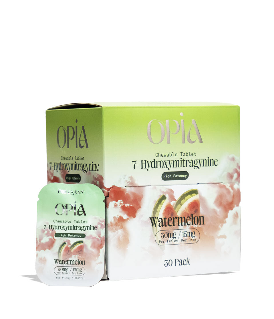 Watermelon Opia 7-Hydroxymitragynine 1pk Chewable Tablets 30mg 30pk Front View on White Background
