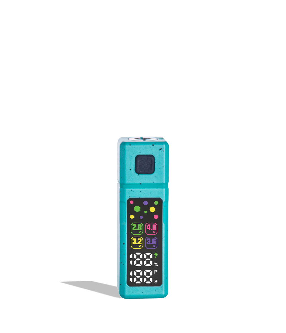Teal Black Spatter West Coast Cure Grid Variable Voltage Battery 12pk Front View on White Background