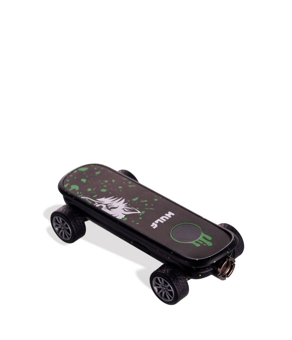 Black Green Spatter Wulf Mods Deck Skateboard Voltage Battery 9pk Down View on White Background