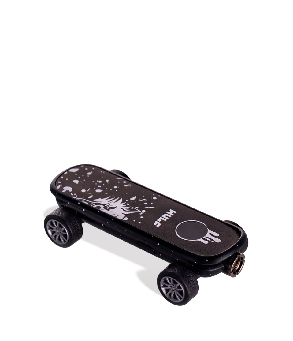 Black White Spatter Wulf Mods Deck Skateboard Voltage Battery 9pk Down View on White Background