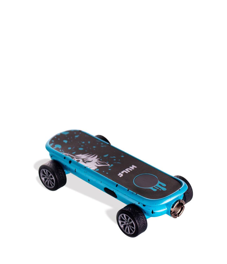 Blue Black Spatter Wulf Mods Deck Skateboard Voltage Battery 9pk Down View on White Background