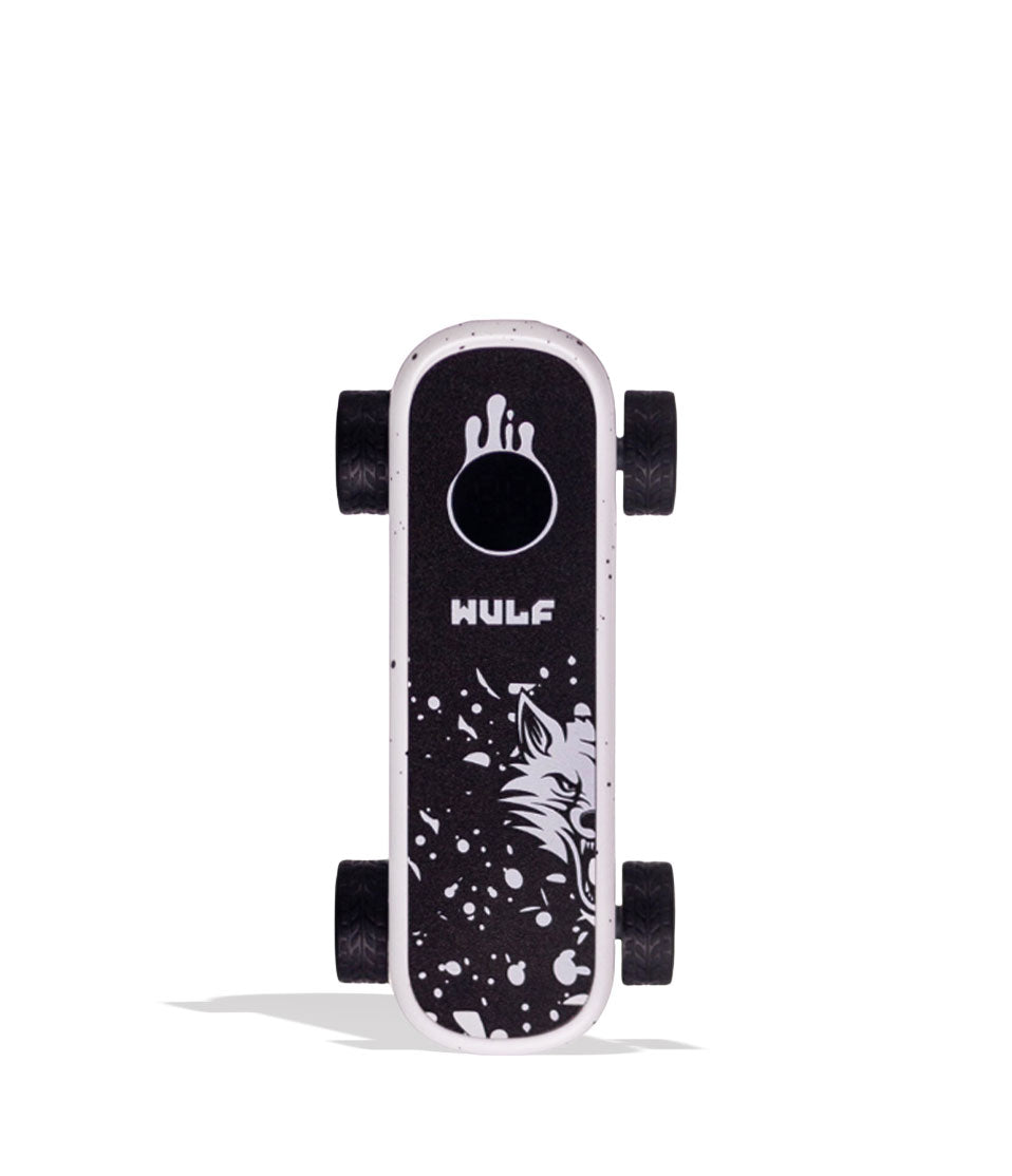 White Black Spatter Wulf Mods Deck Skateboard Voltage Battery 9pk Front View on White Background