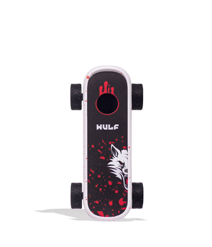 White Red Spatter Wulf Mods Deck Skateboard Voltage Battery 9pk Front View on White Background
