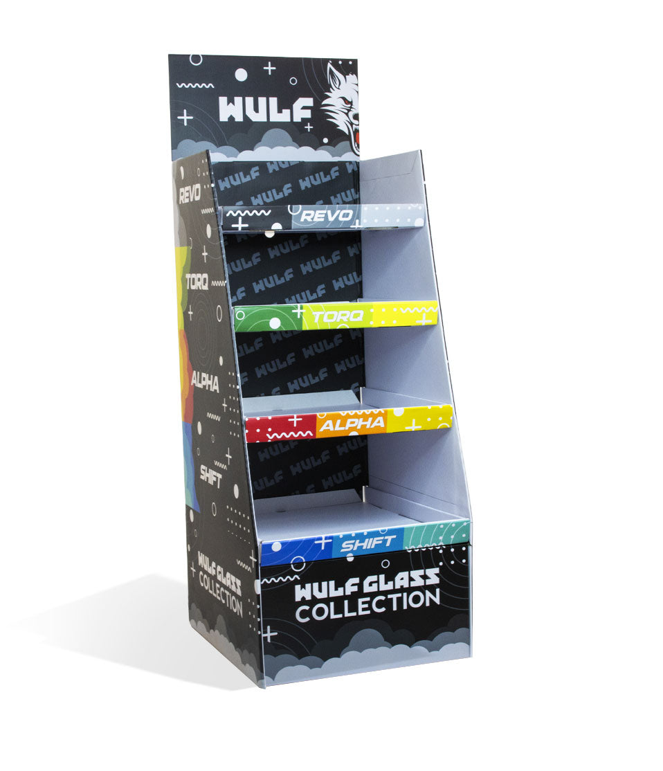Wulf Mods Glass Mini Rig 48pk POP Cardboard Display Angle View on White Background