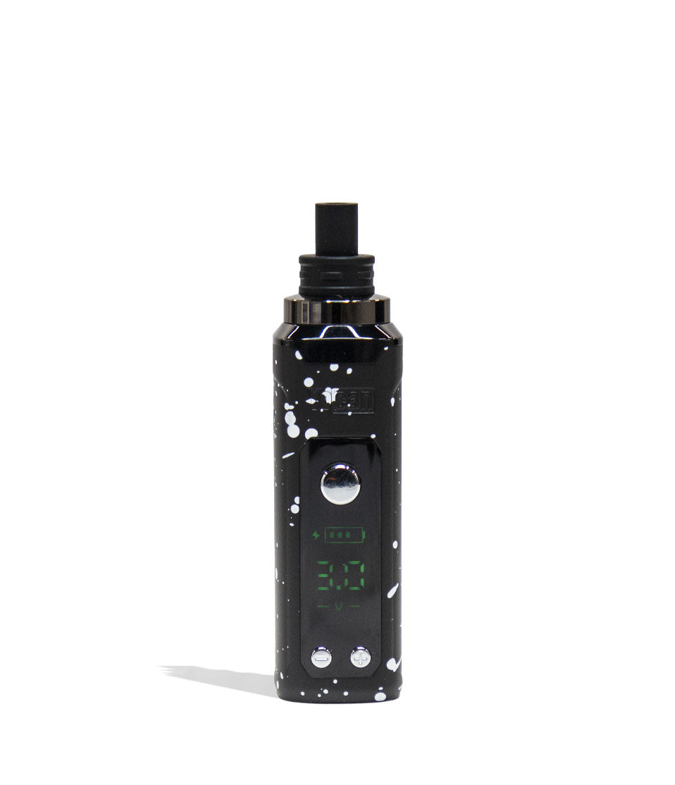 Black White Spatter Wulf Mods Nestor Portable Concentrate Vaporizer Front View on White Background
