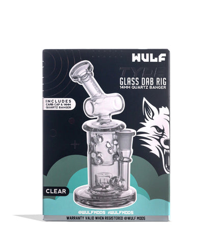 Clear Wulf Mods Tyde 14mm Dab Rig with Quartz Banger packaging on white background