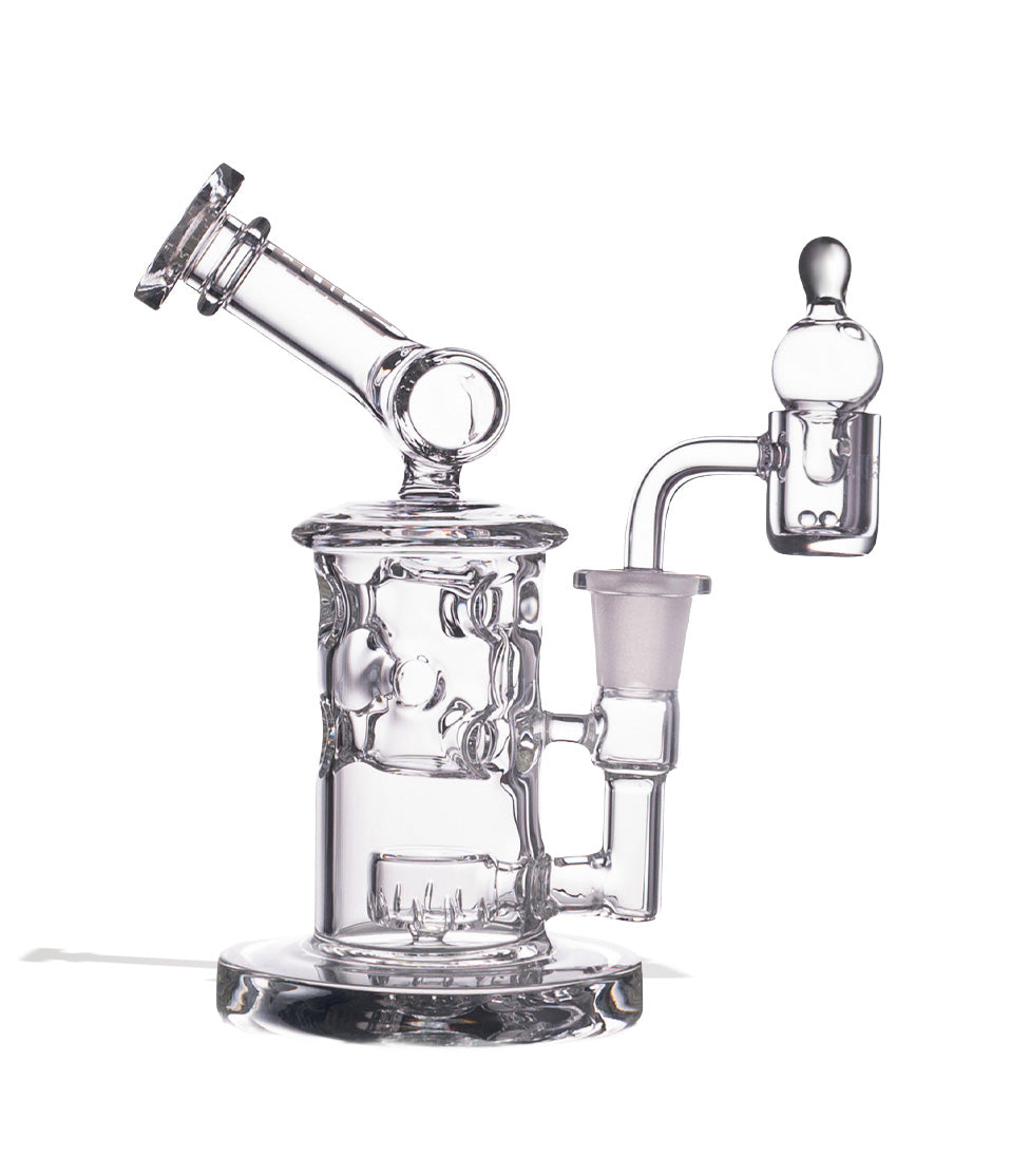 Clear Wulf Mods Tyde 14mm Dab Rig with Quartz Banger on white background