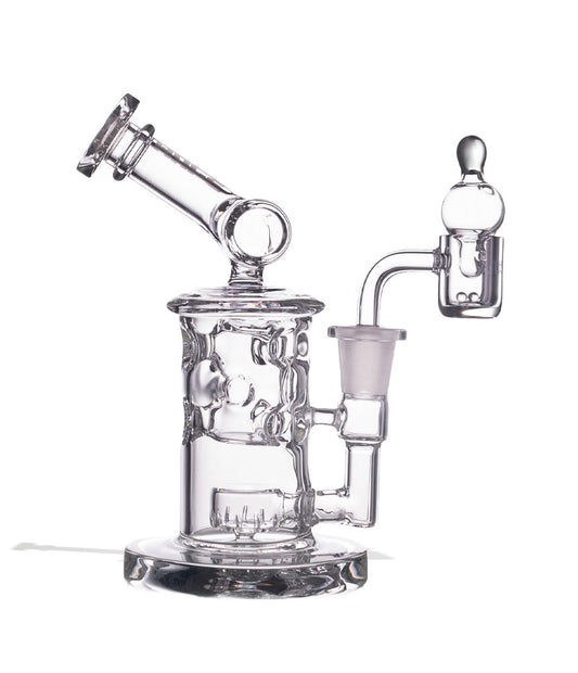 Clear Wulf Mods Tyde 14mm Dab Rig with Quartz Banger on white background